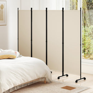 4-Panel Room Divider with Lockable Wheels for Living Room-Beige view 5