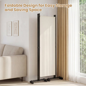 4-Panel Room Divider with Lockable Wheels for Living Room-Beige view 6