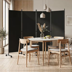 4-Panel Room Divider with Lockable Wheels for Living Room-Black view 3
