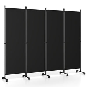 4-Panel Room Divider with Lockable Wheels for Living Room-Black