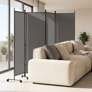 4-Panel Room Divider with Lockable Wheels for Living Room-Gray view 2