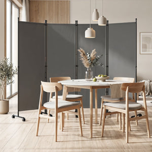 4-Panel Room Divider with Lockable Wheels for Living Room-Gray view 3