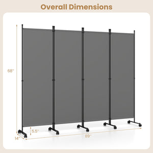 4-Panel Room Divider with Lockable Wheels for Living Room-Gray view 4