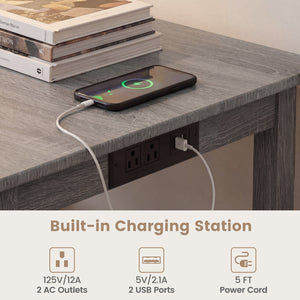 4-Piece Counter Height Dining Table Set with Power Outlet Solid Rubber Wood Kitchen Table-Gray view 6