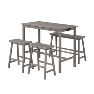 4-Piece Counter Height Dining Table Set with Power Outlet Solid Rubber Wood Kitchen Table-Gray view 4