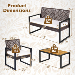 4-Piece Patio Set with Acacia Coffee Table and Wicker Chairs for Backyard-Brown & Black view 5