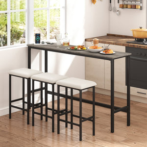 4 Pieces Counter Height Bar Table with Power Outlet with 3 Padded Stools-Gray view 3
