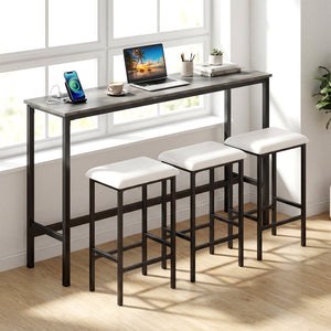 4 Pieces Counter Height Bar Table with Power Outlet with 3 Padded Stools-Gray view 6