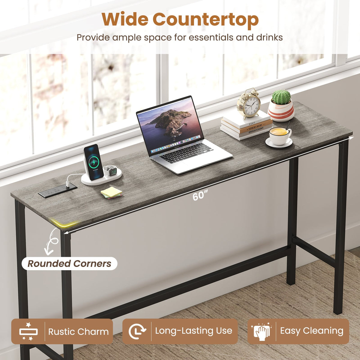 4 Pieces Counter Height Bar Table with Power Outlet with 3 Padded Stools-Gray view 7