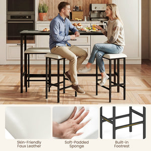 4 Pieces Counter Height Bar Table with Power Outlet with 3 Padded Stools-Gray view 9