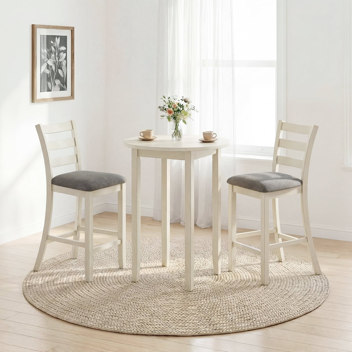 4 Pieces Counter Height Chairs with Fabric Seat and Rubber Wood Legs-Beige view 3