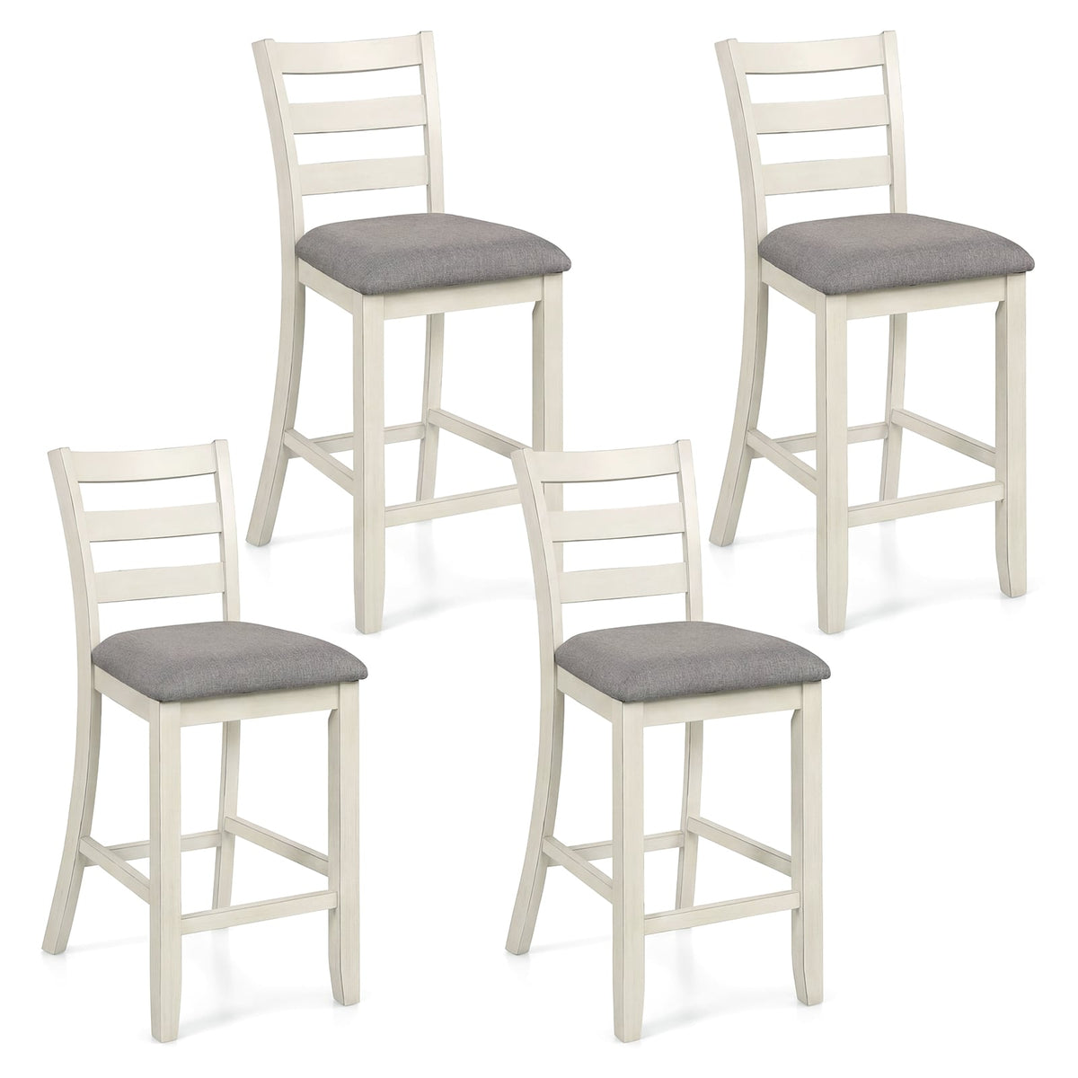 4 Pieces Counter Height Chairs with Fabric Seat and Rubber Wood Legs-Beige