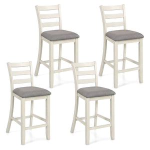 4 Pieces Counter Height Chairs with Fabric Seat and Rubber Wood Legs-Beige