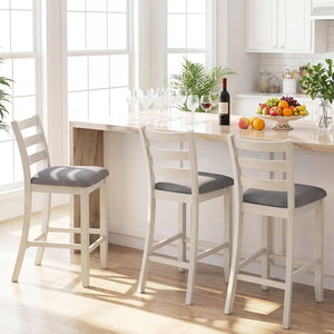 4 Pieces Counter Height Chairs with Fabric Seat and Rubber Wood Legs-Beige view 5