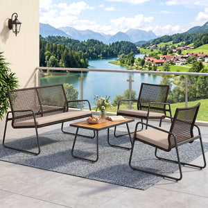 4 Pieces Patio Furniture Set with Acacia Wood Coffee Table and Zippered Cushions-Mix Brown view 3