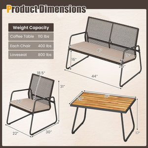 4 Pieces Patio Furniture Set with Acacia Wood Coffee Table and Zippered Cushions-Mix Brown view 5