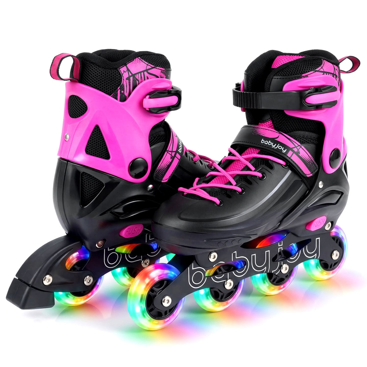 4-Size Adjustable Light-Up Kids Inline Skates for Kids Ages 7-9-Pink