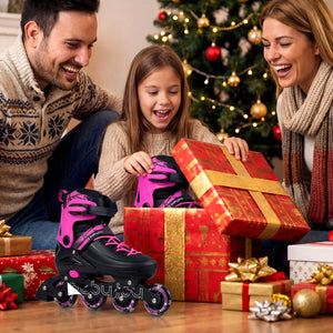 4-Size Adjustable Light-Up Kids Inline Skates for Kids Ages 7-9-Pink view 3