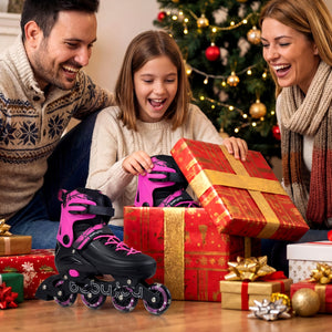 4-Size Adjustable Light-Up Kids Inline Skates for Kids Ages 9-14-Pink view 3