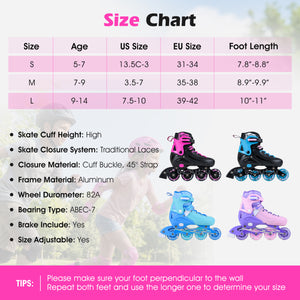 4-Size Adjustable Light-Up Kids Inline Skates for Kids Ages 9-14-Pink view 5