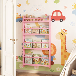 4-Tier Bookshelf Organizer for Toys and Books with Basswood Crossbar-Pink view 3