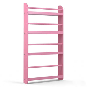 4-Tier Bookshelf Organizer for Toys and Books with Basswood Crossbar-Pink