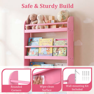 4-Tier Bookshelf Organizer for Toys and Books with Basswood Crossbar-Pink view 6