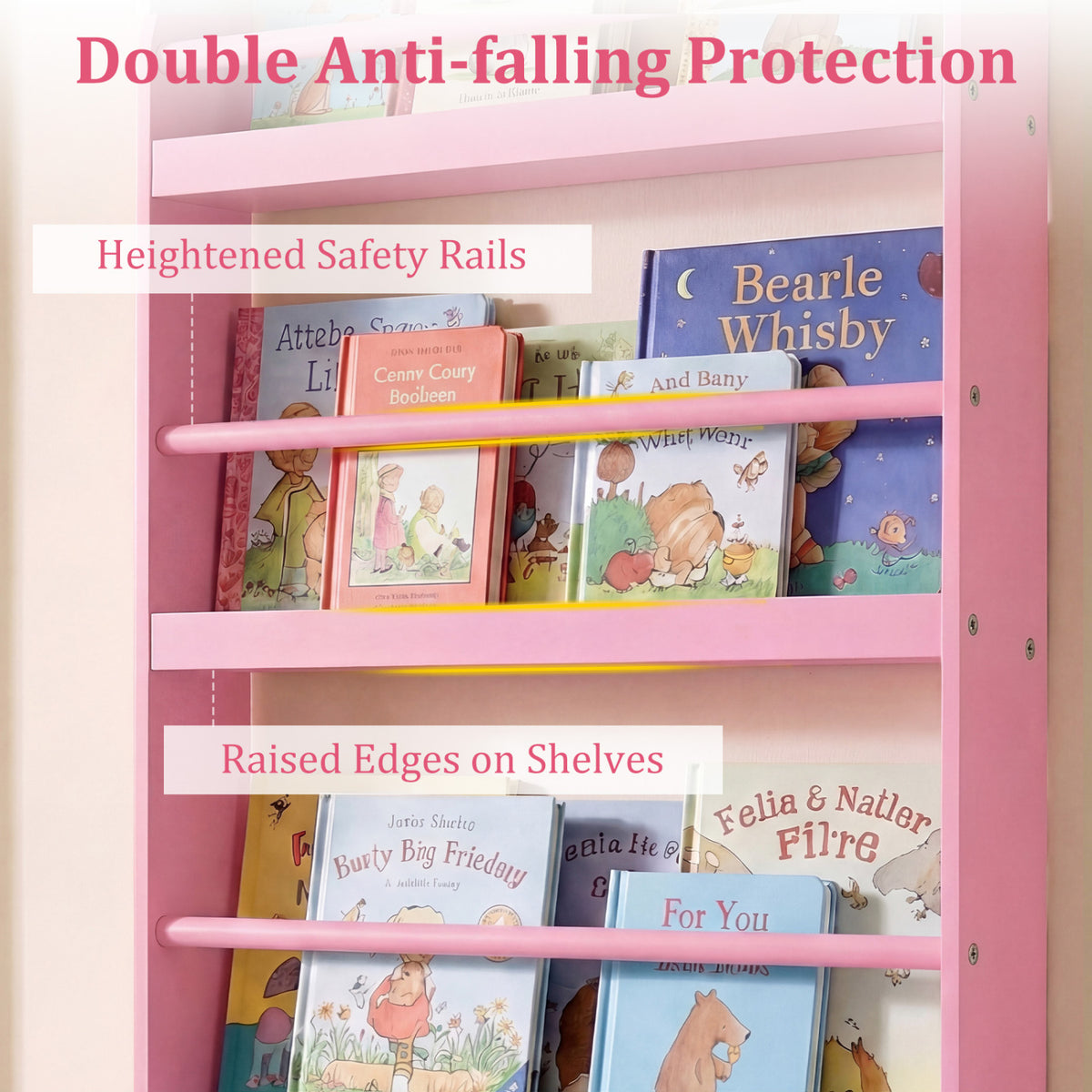 4-Tier Bookshelf Organizer for Toys and Books with Basswood Crossbar-Pink view 7