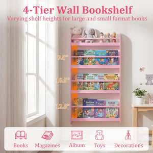 4-Tier Bookshelf Organizer for Toys and Books with Basswood Crossbar-Pink view 8