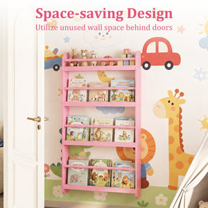 4-Tier Bookshelf Organizer for Toys and Books with Basswood Crossbar-Pink view 9