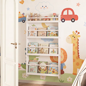 4-Tier Bookshelf Organizer for Toys and Books with Basswood Crossbar-White view 2