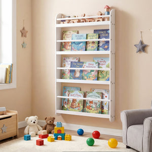 4-Tier Bookshelf Organizer for Toys and Books with Basswood Crossbar-White view 3