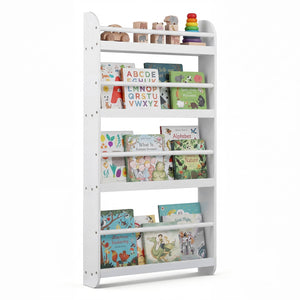 4-Tier Bookshelf Organizer for Toys and Books with Basswood Crossbar-White view 4