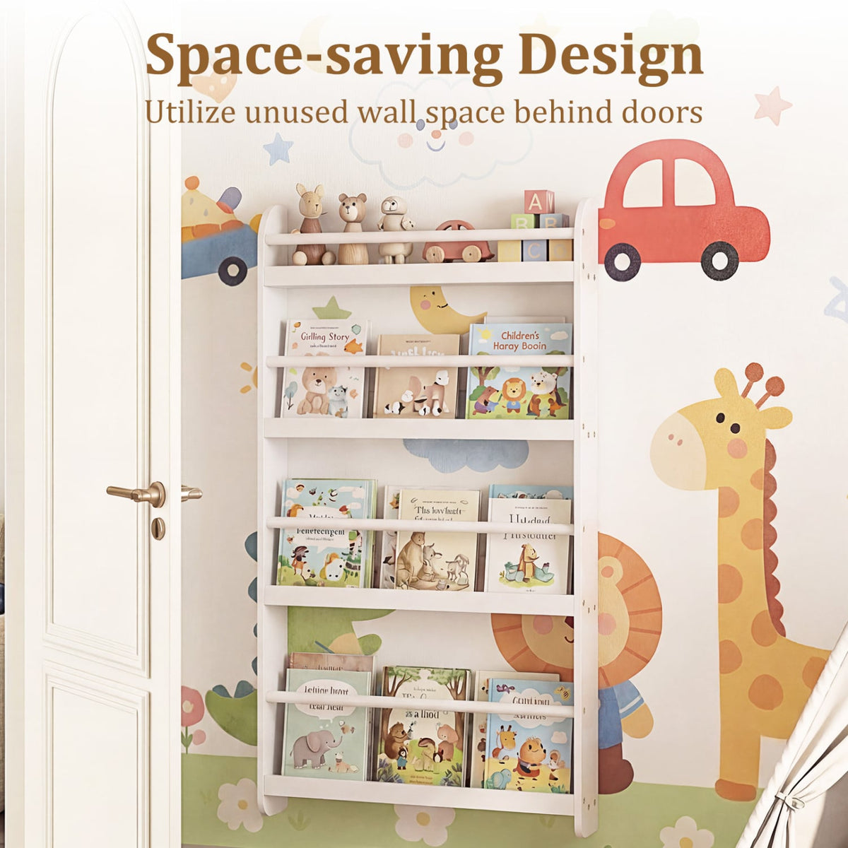 4-Tier Bookshelf Organizer for Toys and Books with Basswood Crossbar-White view 7
