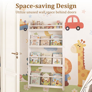 4-Tier Bookshelf Organizer for Toys and Books with Basswood Crossbar-White view 7
