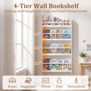 4-Tier Bookshelf Organizer for Toys and Books with Basswood Crossbar-White view 8
