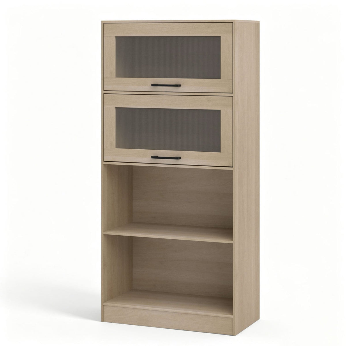 4-Tier Bookshelf with Storage Cabinets and Open Compartments-Natural view 4