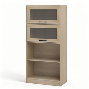 4-Tier Bookshelf with Storage Cabinets and Open Compartments-Natural view 4