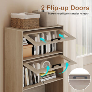 4-Tier Bookshelf with Storage Cabinets and Open Compartments-Natural view 8