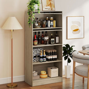 4-Tier Bookshelf with Storage Cabinets and Open Compartments-Natural view 2
