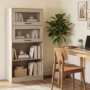 4-Tier Bookshelf with Storage Cabinets and Open Compartments-Natural view 3