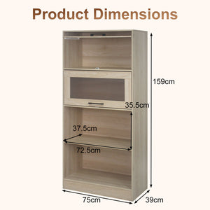 4-Tier Bookshelf with Storage Cabinets and Open Compartments-Natural view 5