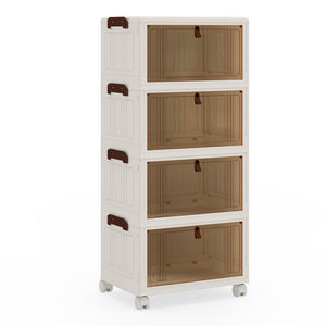 4-Tier Collapsible Shoe Box Lid Doors and Lockable Wheels-White view 4