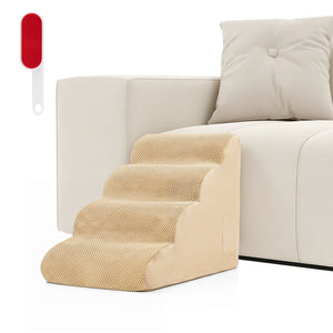 4-Tier Foam Non-Slip Dog Steps with Washable Zippered Cover and Brush-Beige view 4