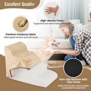 4-Tier Foam Non-Slip Dog Steps with Washable Zippered Cover and Brush-Beige view 9