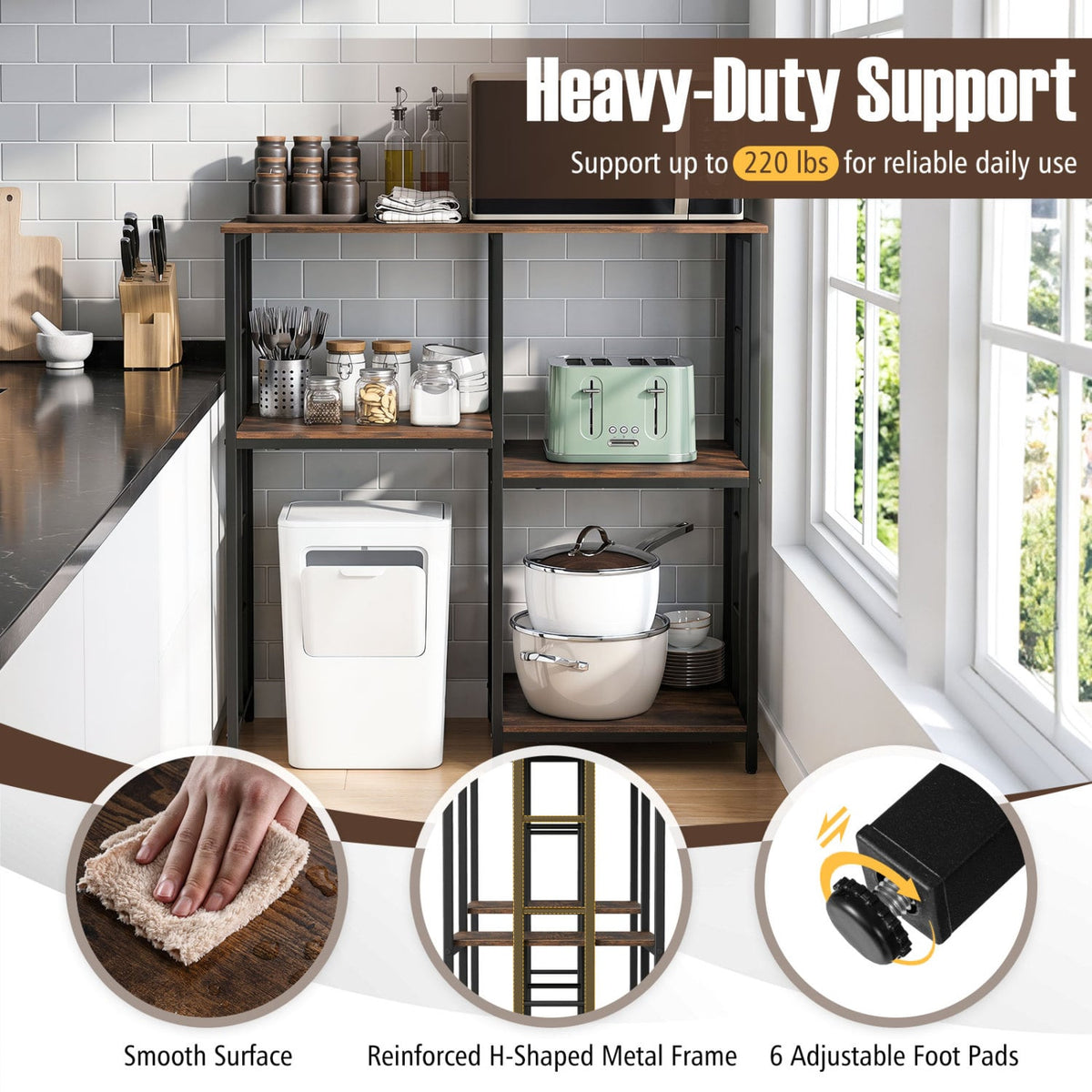 4-Tier Heavy-Duty Kitchen Baker's Rack- Brown view 7