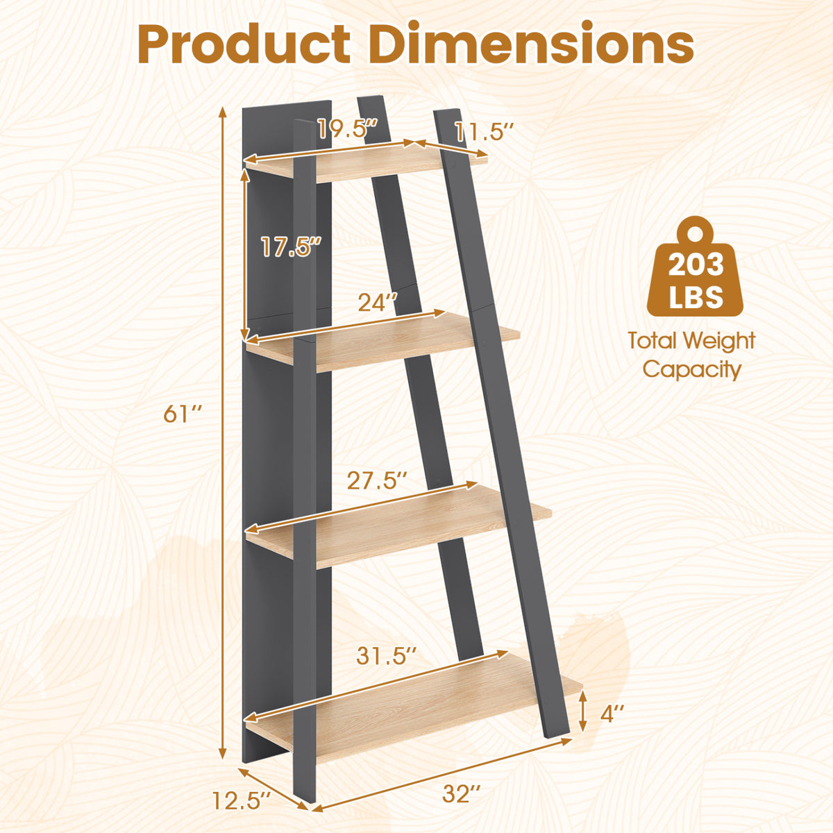 4-Tier Modern Bookshelf Wooden Vertical Display Book Shelf for Small Space-Oak view 4