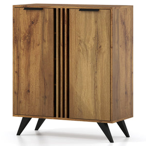 4-Tier Modern Freestanding Hidden Shoe Cabinet with 2 Doors-Natural view 4