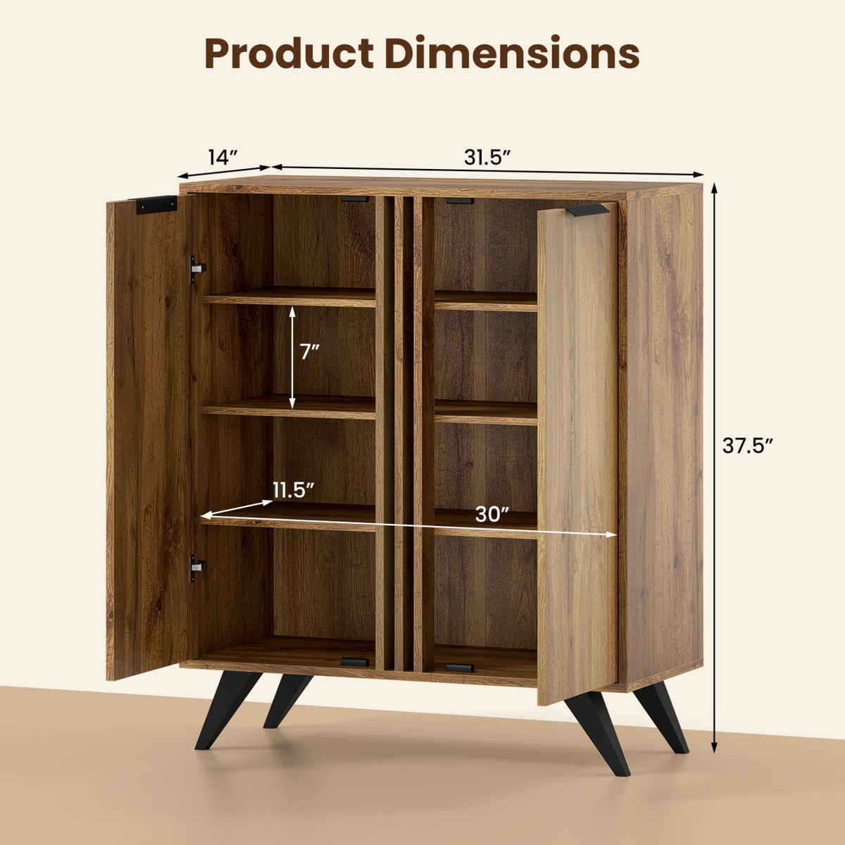 4-Tier Modern Freestanding Hidden Shoe Cabinet with 2 Doors-Natural view 5