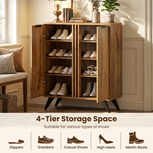 4-Tier Modern Freestanding Hidden Shoe Cabinet with 2 Doors-Natural view 6